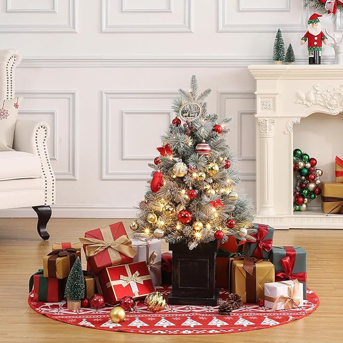 3 ft Prelit Premium Snow Flocked Artificial Christmas Tree with 8 Mode Warm White Led, Mini Prelit Xmas Pine Tree for Christmas Decoration,Yard,Home,Office,Outdoor,Indoor 2PCS