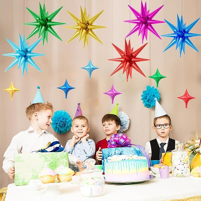 18 Pcs Colorful Star Balloons, Multi-color Stars Foil Balloon with 6 Pcs 22-Inch Explosion Star Balloons 12Pcs 10-Inch Four Pointed Stars Balloon for Baby Shower Kids Birthday Party Decoration
