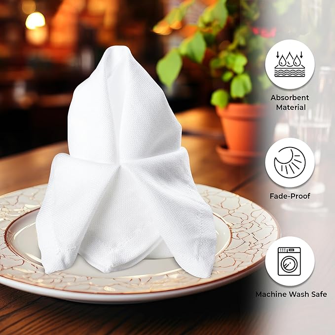 Urban Villa White Cloth Napkins Set of 10 100% Cotton Dinner Napkins Cloths Washable 20”x20” Absorbent Soft Durable Reusable-Ideal for Everyday Use Parties Wedding Thanks Giving Christmas Halloween