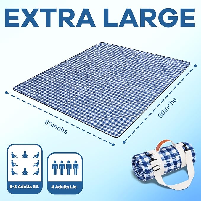 Genovega Waterproof Picnic Blanket Beach Outdoor Camping Mat Extra Large Foldable Cute Big Travel Essential Accessories Gift Park Patio Lawn Garden Grass Ground PlayMusic Festival Concert Must Have