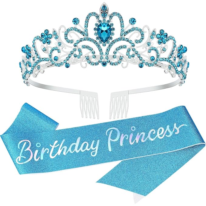 Birthday Girl Sash, Crown for Girls, Girls Tiara Blue Crown, Princess Crowns Happy Birthday Crowns, Tiaras for Girl, Birth Decorations, BirthdayGirl Headband, Birthdays Accessories
