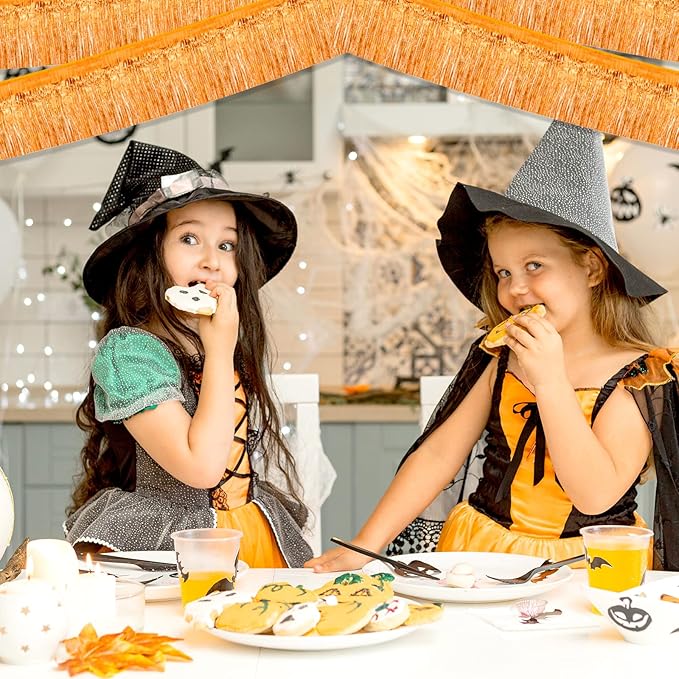 6 Pack 10 Feet Foil Fringe Garland Metallic Tinsel Streamers Banner Wall Hanging Curtain Backdrop for Parade Floats, Bachelorette, Wedding, Birthday, Halloween, Christmas Party Decorations(Orange)