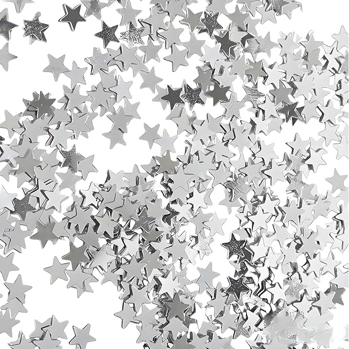 Silver Star Confetti - 60g (2.11OZ) Metallic Shine Stars Table Confetti for Weddings, Parties, New Year – Biodegradable Glitter Stars for Tables, Crafts, Photo Props, Holiday Decorations
