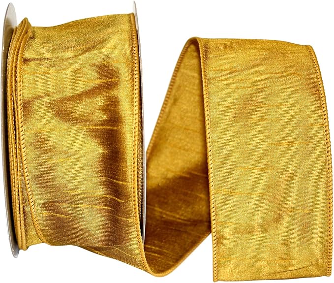Reliant Ribbon 92975W-035-40H Dupioni Supreme Wired Edge Ribbon, 2-1/2 Inch X 20 Yards, Gold