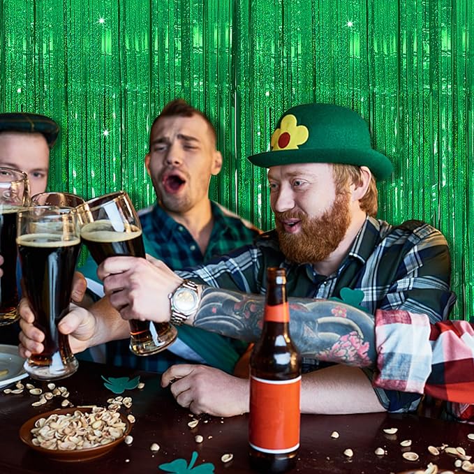 Tinsel Curtain Party Backdrop Green Birthday Decorations 2 Packs Glitter Foil Fringe Curtain Party Decor Streamers Photo Booth for Birthday Christmas Wedding Halloween Graduation Decorations