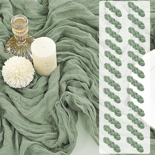 24 Pack Cheesecloth Table Runner, 35 x 120 Inch Boho Gauze Sage Green Table Runner 10ft Rustic Sheer Cheese Cloth Table Decor for Wedding Baby Bridal Shower Birthday Party Table Decoration