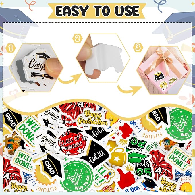 300Pcs Graduation Foam Stickers, Cute 2025 Graduation Sticker Congrats Grad Class of 2025 Stickers for Home Office School Classroom DIY Art Craft Grad Party Decoration Supplies