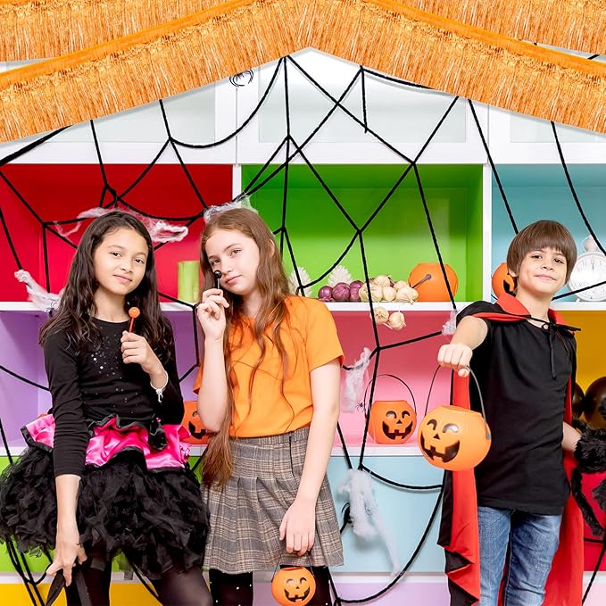 6 Pack 10 Feet Foil Fringe Garland Metallic Tinsel Banner Wall Hanging Curtain Streamers Backdrop for Parade Floats Bachelorette Wedding Birthday Party Thanksgiving Christmas Decorations(Orange)