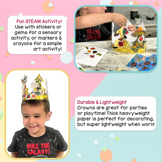 Hygloss Gold Paper Crowns 144 Pack - Paper Crowns for Kids to Decorate - Craft Activity - Blank Crown for Adults - Perfect for Parties, Celebrations - DIY Crown Crafts