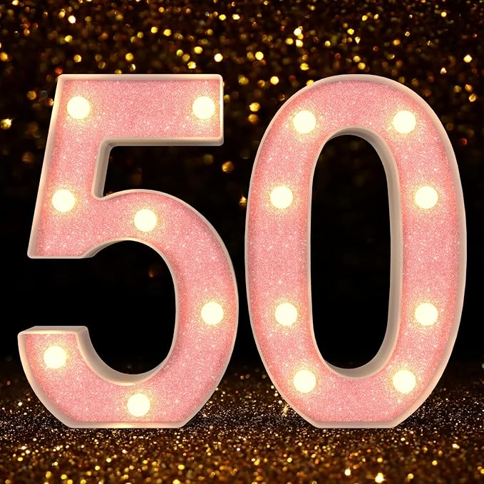 Marquee Light up Numbers 0-9, Battery Powered LED Light, Pink Glitter Plastic Sign, Night Light Decor for Graduation, Engagement, Wedding, Baby Shower, Birthday (Number 5)