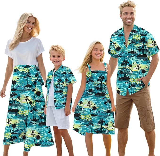 Cromoncent Matching Hawaiian Outfits for Family, Dad and Son Matching Luau Beach Tropical Shirts Mommy Daughter Tropical Sets