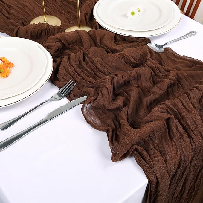 12 Pack Brown Cheesecloth Table Runner 10FT Boho Cheese Cloths Gauze Fabric Table Runners 120 Inch Rustic Sheer for Fall Thanksgiving Wedding Birthday Party Baby Shower Home Decorations