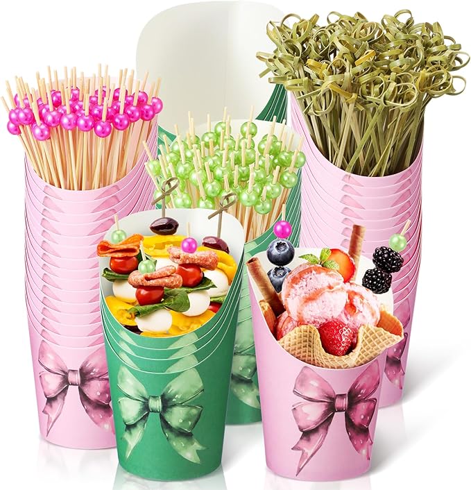 Tioncy 250 Pcs Charcuterie Cups with Cocktail Picks Sets, Bridal Shower Decoration 50 Charcuterie Cups with 200 Sticks for Wedding Baby Shower Floral Boho Witch Party Decorations(Pink Green,Witch)