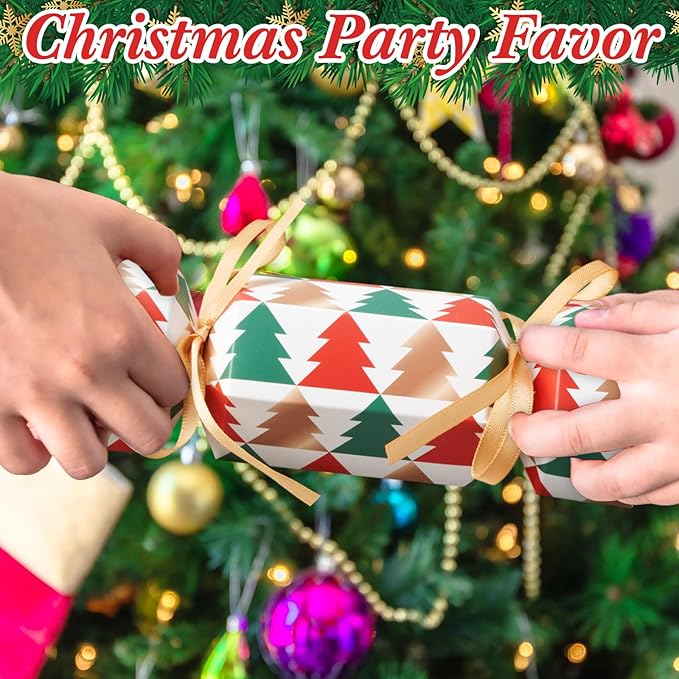 Xinnun 50 Packs Christmas Cracker Kit No Snap Xmas Party Table Favors Snowflake Reindeer DIY Christmas Party Cracker Candy Boxes for Holiday Dinner Decoration Gift(Diagonal Stripes)