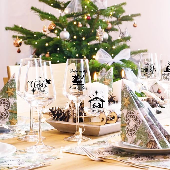 80Pcs Christmas Nativity Decals for Crafts Vinyl Christmas Word Stickers for Glass Jars Nativity Stickers Mason Jar Decals for Ornaments Ball Glass Cup Bottle Decoration(joy3in80)