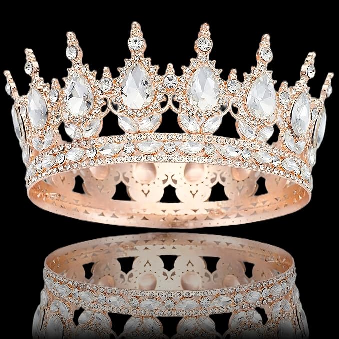 Queen Rhinestone Wedding & Bridal Crowns - Rose Gold & White Tiaras for Women - Costume Party & Princess Birthday Accessories