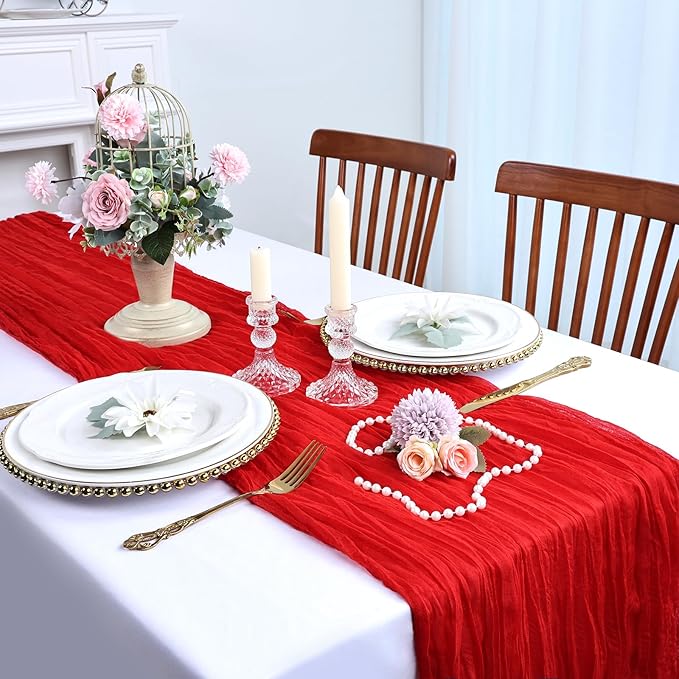 6 Pack Christmas Table Runner Red Cheesecloth Table Runner 10FT Boho Cheese Cloths Gauze Fabric 120 Inch Rustic Sheer for Wedding Birthday Party Baby Shower Centerpiece Home Decorations
