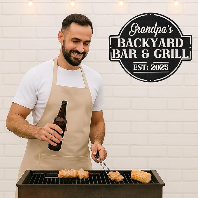 Custom BBQ Grill Metal Sign Personalized Name Wall Art for Outdoor Barbecue Patio Kitchen Backyard Decor Gift for Dad Husband Men Papa Grandpa Father Grilling Enthusiasts Family Lover Funny Gifts 62