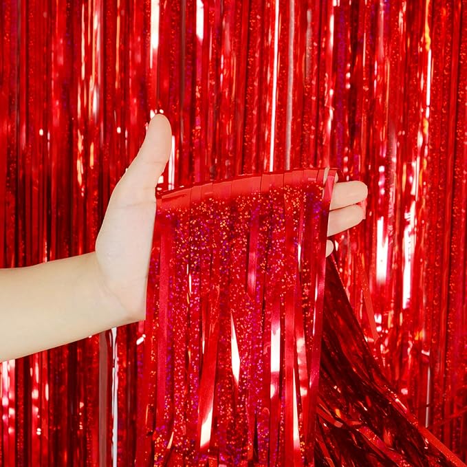 Foil Fringe Curtains Thanksgiving Decorations Red Streamers Party Decorations - Melsan 3 Pack 3.2 x 8.2 ft red Fringe Backdrop Party Photo Backdrop for Back to School Birthday Party Baby Shower