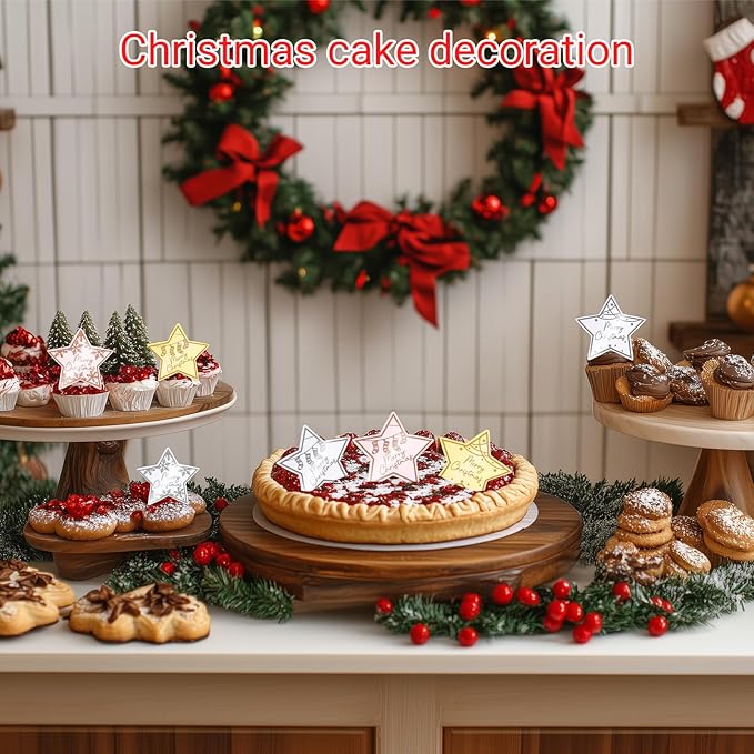 36 Pcs Christmas Cupcake Toppers Acrylic Mirror Star Cupcake Toppers Little Star Cake Decorations for New year Christmas Party Supplies