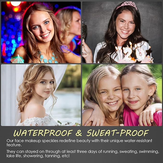 12 Sheets Gold and Silver Glitter Freckles Face, Glow Up Makeup Patches, Face Glitter Makeup Speckles, Waterproof Cosmetic, Glitter Makeup Accessories for Women (Gold Silver B)