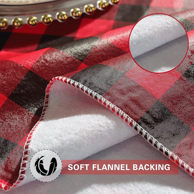 Buffalo Checkered Vinyl Christmas Tablecloth Rectangle 60 x 84 Inch with Flannel Backed, Waterproof & Wipeable Plastic Heavy Duty Table Cover for Dining, Winter Party & Holidays, Red and Black