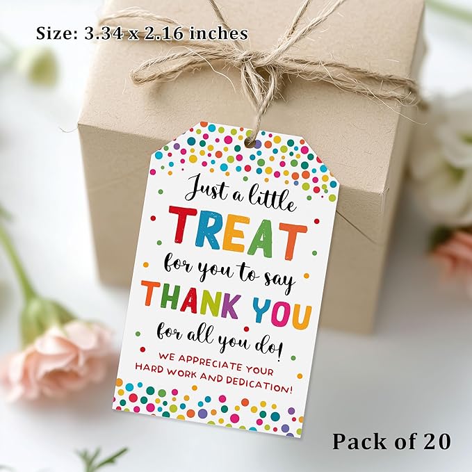 Treat for You to Say Thank You for All You Do Gift Tag We Appreciate You Christmas Gift Tags with String Employee Appreciation Company Staff Christmas Holiday Favor Tags Pack of 20 (Appreciate A)