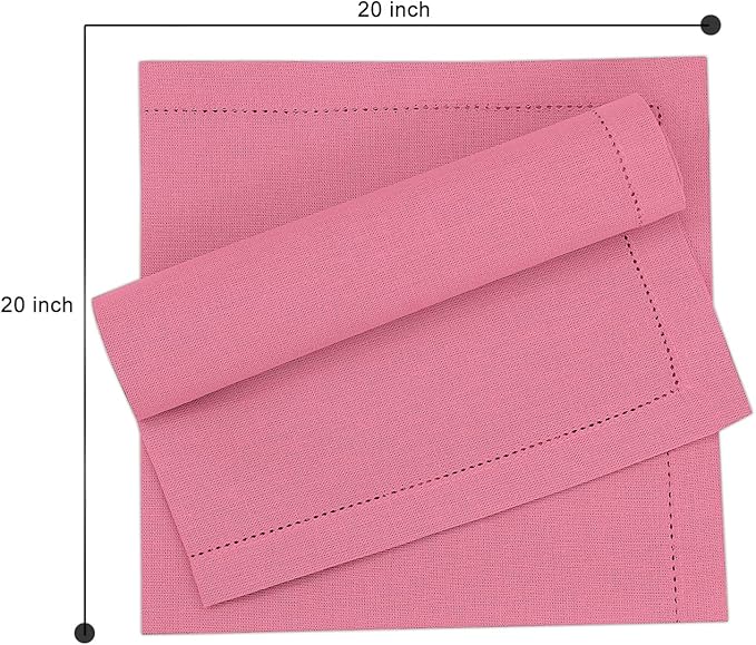 Ruvanti Premium Linen Napkins Set of 6-20x20 Inch, Classic Hemstitch, Mitered Corner Cloth Napkins ‎‎- Soft, Elegant Dinner Napkins Cloth Washable for Weddings, Parties, Everyday Use - Pink