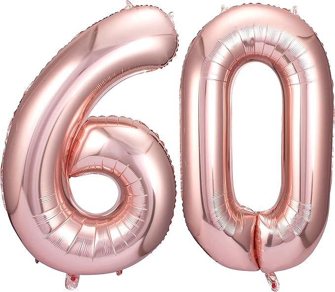 Rose Gold 60 Number Balloons Big Giant Jumbo Large Number 60 Foil Mylar Balloons for Women Men 60th Birthday Party Supplies 60 Anniversary Events Decorations-40 inch