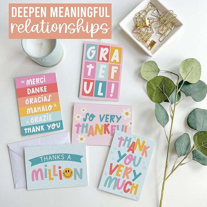 Hadley Designs Bulk Thank You Cards with Envelopes - 24 Kids Thank You Cards For Teachers, Cute Thanks Blank Cards and Envelopes, Fun Appreciation Note Card for Birthday, Baby Shower & Small Business