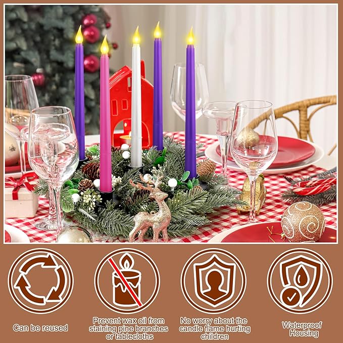 Tioncy 12 Inch Christmas Advent Wreath Candle Holder with 5 Flameless Candles Remote Control Wreaths Holder Centerpiece Decoration with Berries (White Berries,11 x 0.8 x 0.8 in)