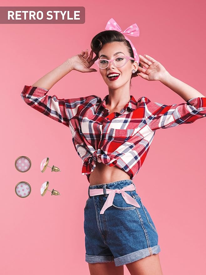 Aneco 6 Pack 50s Set Chiffon Scarf Cat Eye Glasses Bandana Tie Headband Earrings