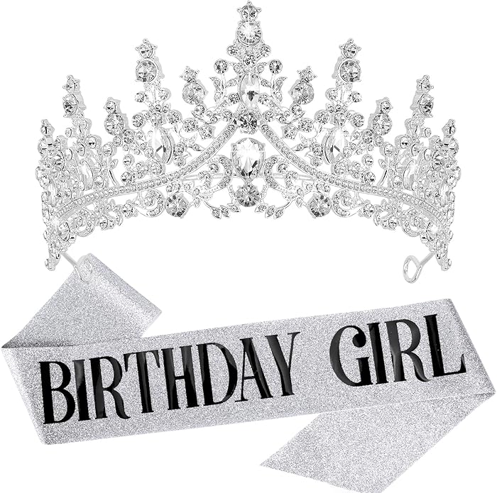 VELSCRUN Birthday Tiara Crowns for Women Girls Crystal Birthday Girl Headband Sash Elegant Princess Crown Happy Birth Party Decorations Women Sisters Birth Gift Hair Accessories