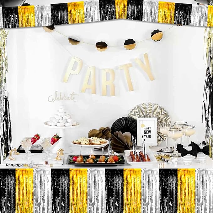 6 Pack 6 Feet 2024 New Year Foil Fringe Garland Metallic Tassle Banner Wall Hanging Tinsel Streamers Backdrop for Parade Floats, Notorious One Birthday Roaring 20s Graduation Party Decorations