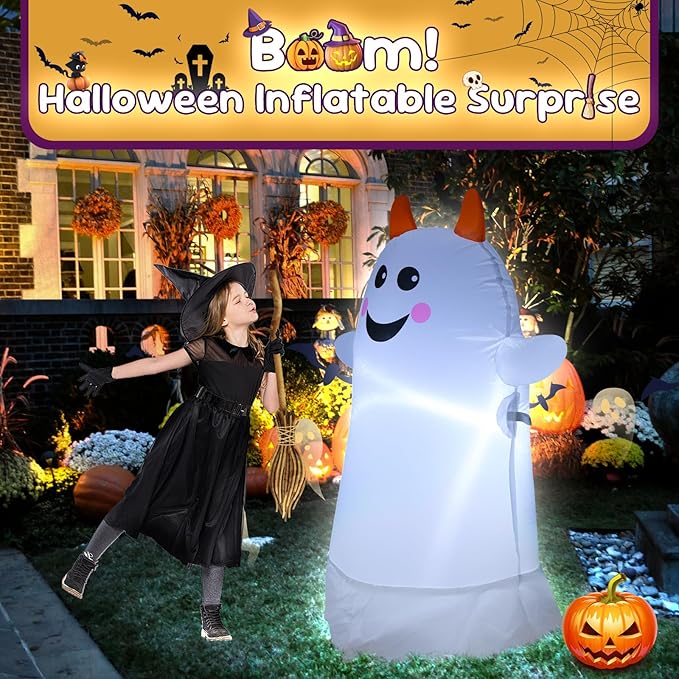 3.5FT White Ghost Halloween Inflatable Decor Blow Up Decoration with LED Lights Halloween Parties Holiday Decor Indoor Outdoor Yard Graden Decorations