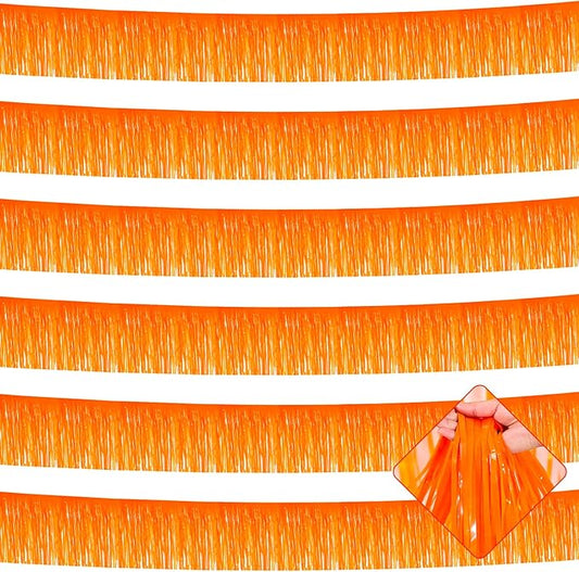 6 Pack 10 Feet Foil Fringe Garland Metallic Tinsel Streamers Banner Wall Hanging Curtain Backdrop for Parade Floats, Bachelorette, Wedding, Birthday, Halloween, Christmas Party Decorations(Orange)