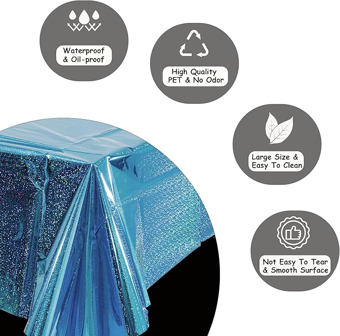 GREATRIL Blue Party Table Cover Decoration Tablecloth for Frozen/Winter onederland/Under Sea/Ocean Theme Party Decorations Rectangle Tablecover with 54'' x 108'' - 2 Packs