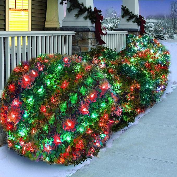120Led Christmas Net Lights Outdoor 5ft x 6ft, Connectable 8 Modes Waterproof 29V Plug in Black Wire, Mesh Net Christmas Lights for Bushes Shrubs Yard Trunk Xmas Tree Christmas Decorations (Red&Green)