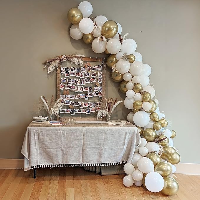 White and Gold Balloons, 12 Inch White Sand Gold Metallic Latex Balloons, Beige Gold Party Balloons for Boho Birthday Baby Shower Engagement Wedding Anniversary Party Decorations