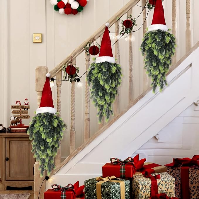 RECUTMS Artificial Hanging Pine Needles Green Plants,Fake Greenery Pine Picks Outdoor Faux Plants Hanging for DIY Christmas Embellishing and Home Outside Garden Decoration in 2 Pcs(Light Green)