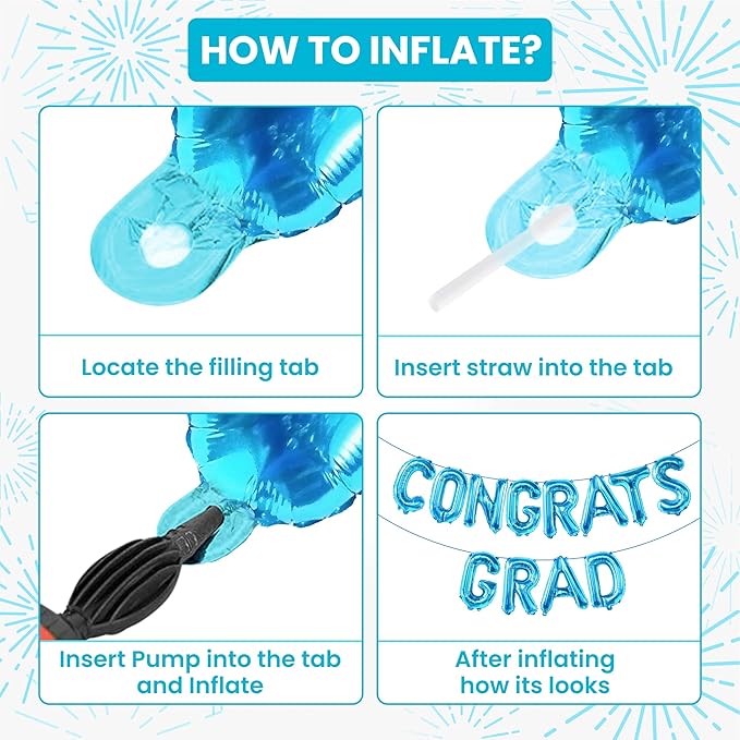 KatchOn, Large Blue Congrats Grad Balloons - 16 Inch | Congrats Grad Balloon Banner For Graduation Decorations 2025 | Foil Balloon Banner For 2025 Graduation Party Decorations