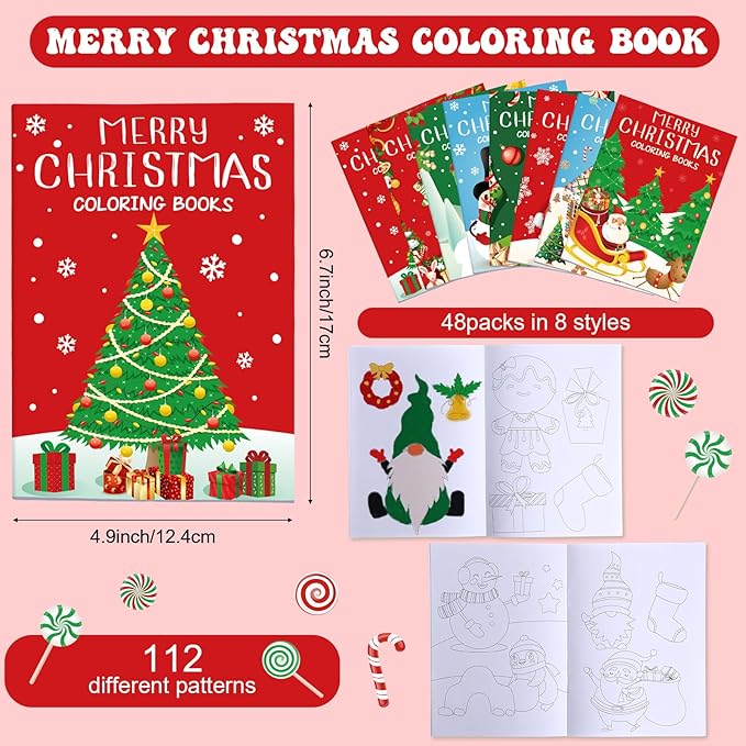Faccito 48 Pcs Bulk Christmas Coloring Books for Kids Mini Coloring Books Party Favors Xmas DIY Art Drawing Kits for Stocking Stuffer Christmas Party Supplies Goodie Bags Gifts Activities Filler