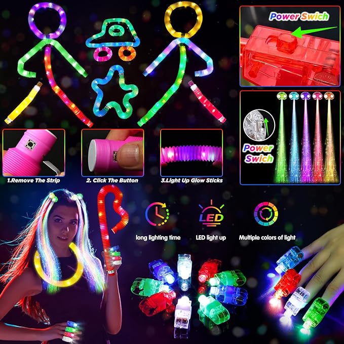Halloween Party Supplies Glow in the Dark Party Favors for Adults Kids, 27 Carnival Accessories, 56 LED Light Up Toys Bulk, 100 Glow Sticks Party Pack, Neon Party Supplies & Decorations