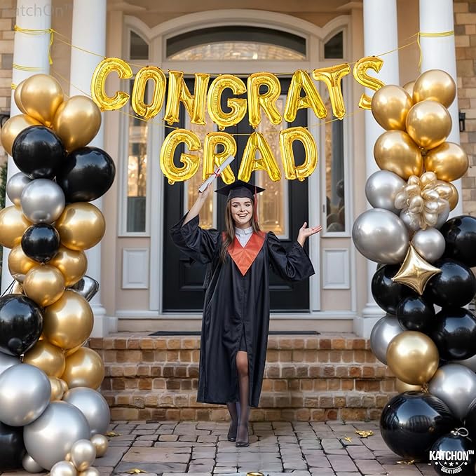KatchOn, Gold Congrats Grad Balloons - 16 Inch | Congrats Grad Banner For Graduation Decorations 2025 | Congratulations Banner For 2025 Graduation Decorations | gold graduation balloons
