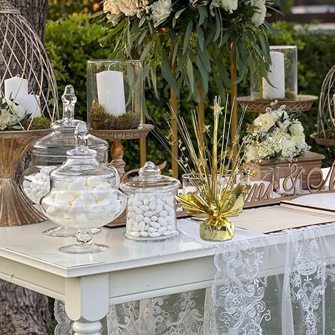 12 Pack Metallic Gold Foil Spray Centerpieces Stars Brust Table Centerpieces for Wedding Birthday Anniversary Holiday Party Decor, Metallic Star Balloon Wights for Party, Table Decor for Party