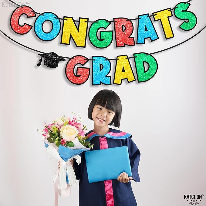 KatchOn, Glitter Kindergarten Graduation Banner - 10 Feet, No DIY | Congrats Grad Banner | Colorful Congrats Grad Sign for Kindergarten Graduations Decorations | Preschool Graduation Decorations 2025