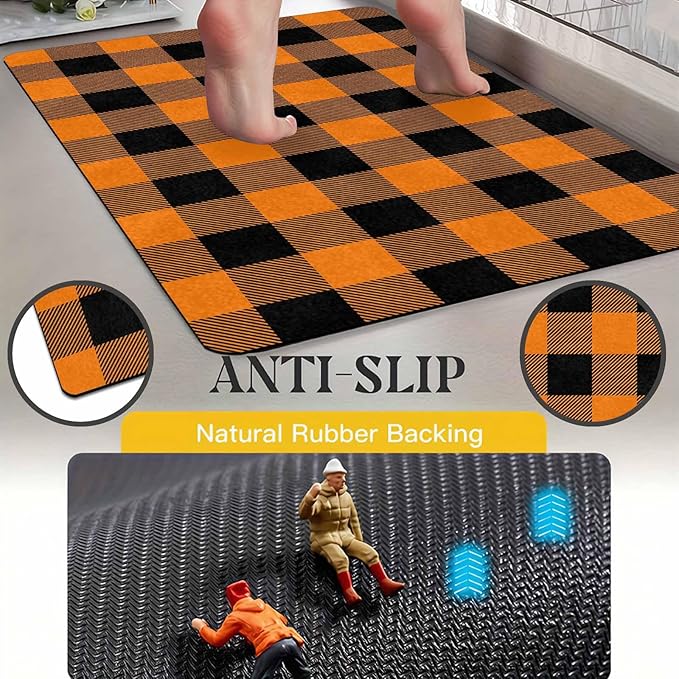 InterestPrint Fall Welcome Buffalo Plaid Door Mat Front Door Outdoor Doormat Outside Entrance Porch Non Slip Rubber Rug Autumn Halloween Thanksgiving Farmhouse Decor, 30"x18"inch