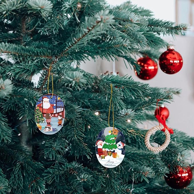 Custom Ceramic Christmas Ornaments with Photo Text - Personalized New Home Christmas Hanging Decorations Decorations