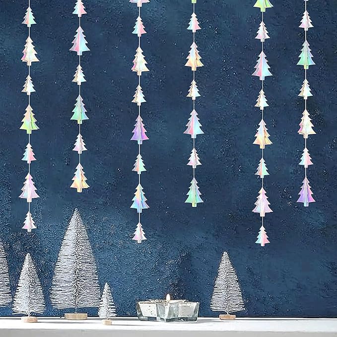 Iridescent Holographic Christmas-Tree Party-Decorations Garland - 25 Ft Hanging Disco Birthday Paper Streamers Banner,Wedding Engagement Baby Bridal Shower Bachelorette Decor Ouruola