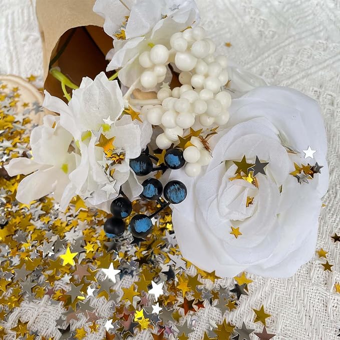 60g Star Confetti Glitter Star Table Confetti, Metallic Foil Star Glitter, Table Decorations for Party Wedding birthday graduation Decorations(Glitter Gold and Silver Set, 10mm and 6mm)